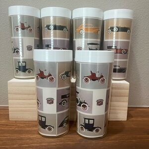 Vintage Rare Set- 6 West Bend Thermo-Serv Cadillac Cars Insulated Tumblers Auto